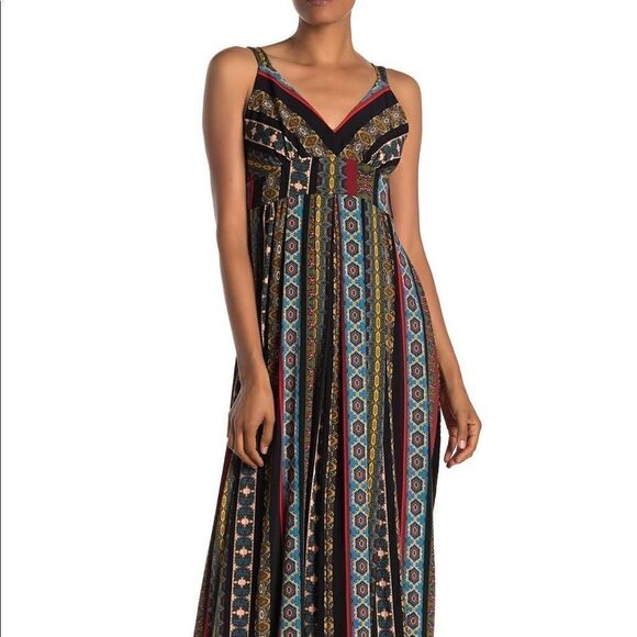 T Tahari Black Sleeveless Tile Stripe Maxi Dress Size M - Picture 1 of 12